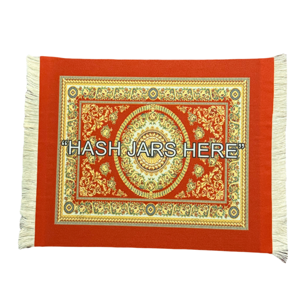 Red & Gold HASH JARS HERE RUG