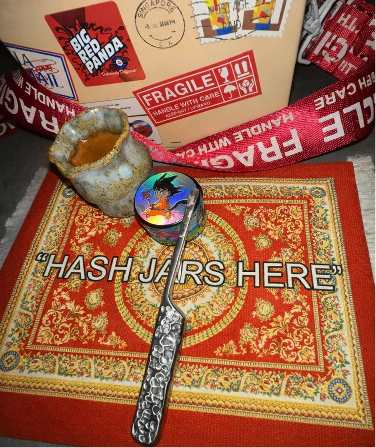 Red & Gold HASH JARS HERE RUG